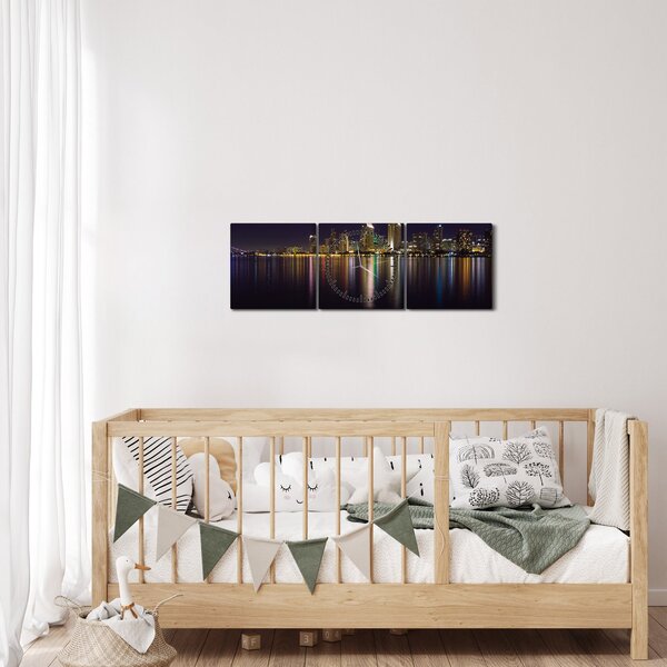 Tablou cu orașul nocturn (cu ceas) (90x30 cm)