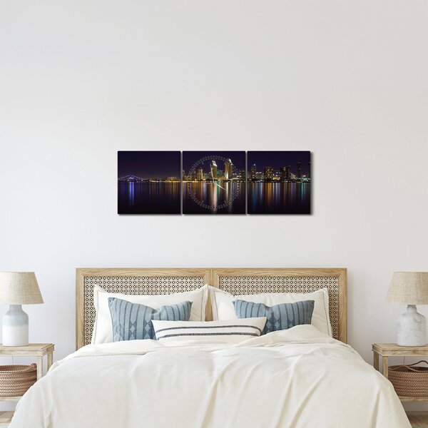 Tablou cu orașul nocturn (cu ceas) (90x30 cm)