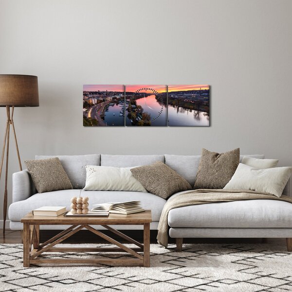 Tablou cu Praga nocturnă (cu ceas) (90x30 cm)