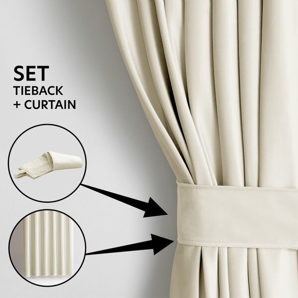 Draperie crem dimout (semi-opacă) din catifea 140x245 cm Pleat – Restilo