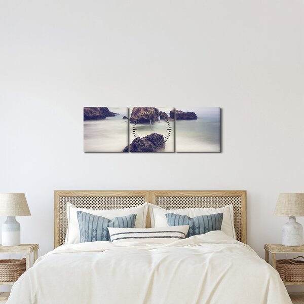 Tablou cu stânci în ceață (cu ceas) (90x30 cm)