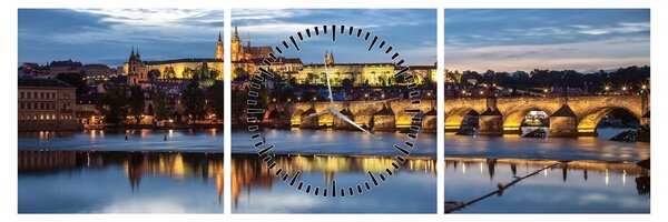 Tablou cu palatul din Praga și podul lui Carol (cu ceas) (90x30 cm)