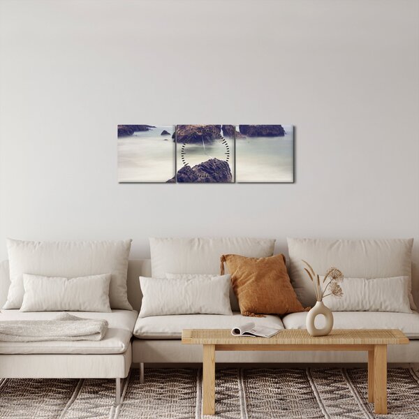 Tablou cu stânci în ceață (cu ceas) (90x30 cm)