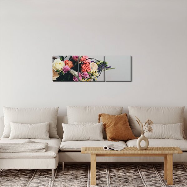 Tablou cu coș și flori (cu ceas) (90x30 cm)