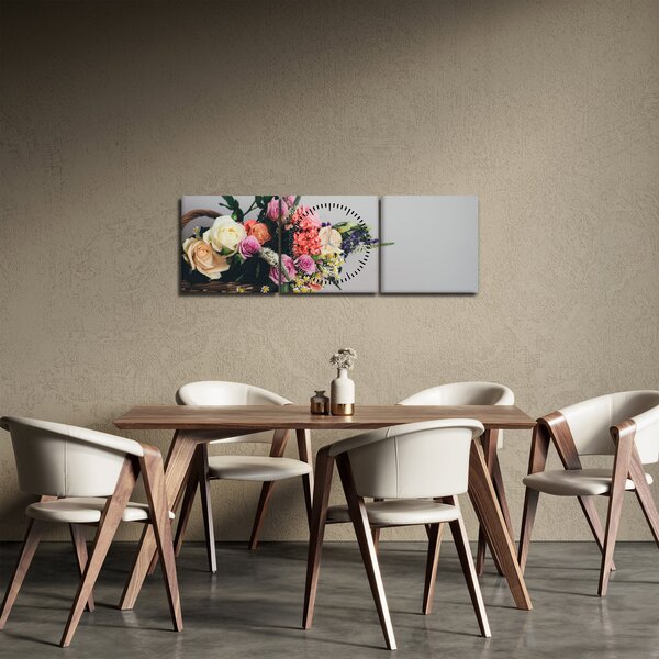 Tablou cu coș și flori (cu ceas) (90x30 cm)