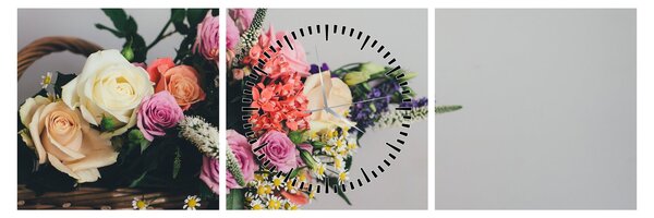 Tablou cu coș și flori (cu ceas) (90x30 cm)