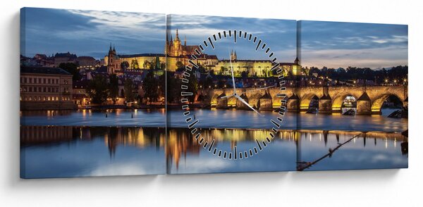 Tablou cu palatul din Praga și podul lui Carol (cu ceas) (90x30 cm)