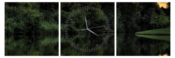Tablou cu lac în pădure (cu ceas) (90x30 cm)