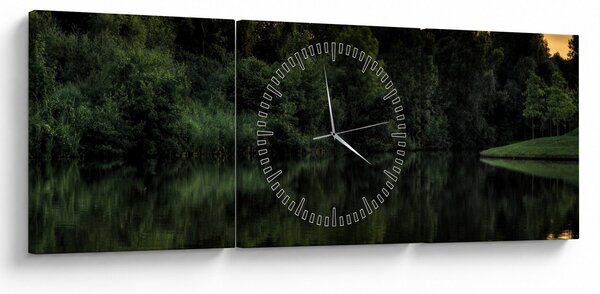 Tablou cu lac în pădure (cu ceas) (90x30 cm)