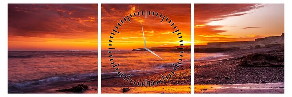 Tablou cu apus de soare la mare (cu ceas) (90x30 cm)
