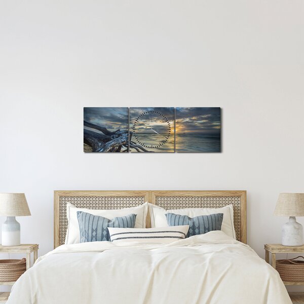 Tablou cu marea în apus de soare (cu ceas) (90x30 cm)