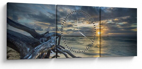Tablou cu marea în apus de soare (cu ceas) (90x30 cm)