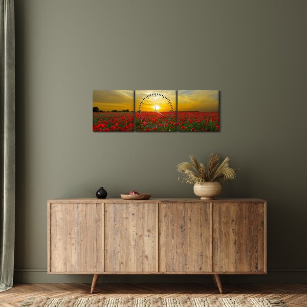 Tablou cu câmp cu maci (cu ceas) (90x30 cm)