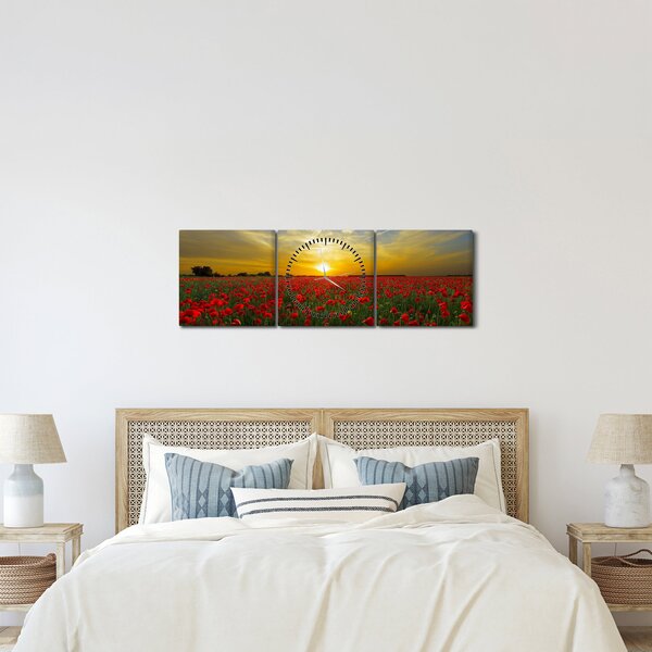 Tablou cu câmp cu maci (cu ceas) (90x30 cm)