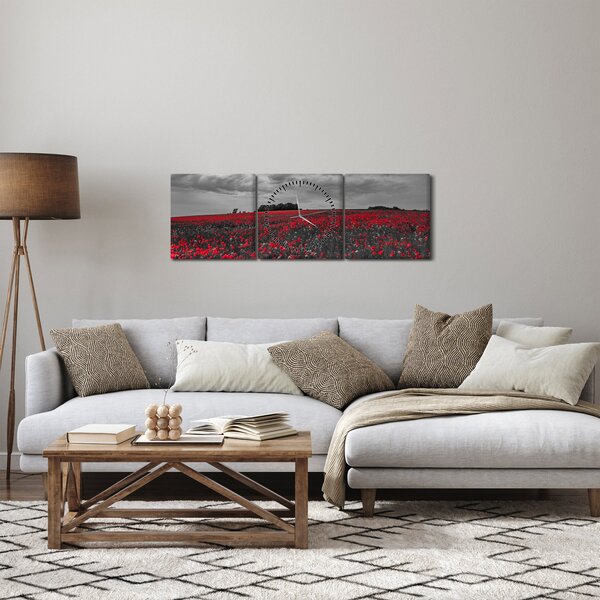 Tablou cu maci (cu ceas) (90x30 cm)