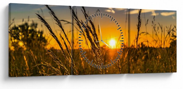 Tablou cu câmp în apus de soare (cu ceas) (90x30 cm)