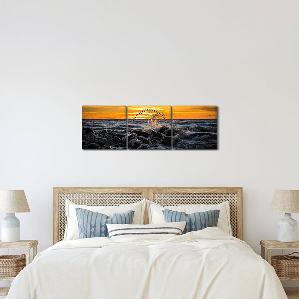 Tablou cu valurile mării (cu ceas) (90x30 cm)