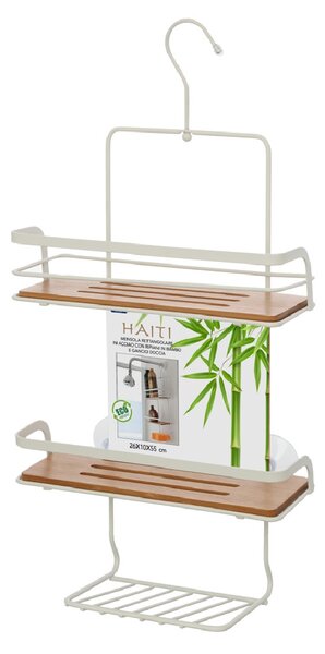 Etajera baie, Haiti, din metal si bambus, 3 rafturi, alb