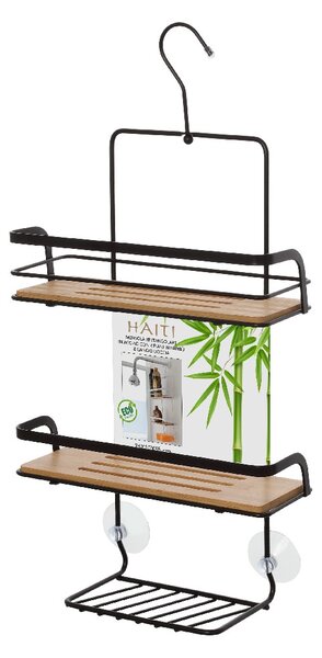 Etajera baie, Haiti, din metal si bambus, 3 rafturi, negru