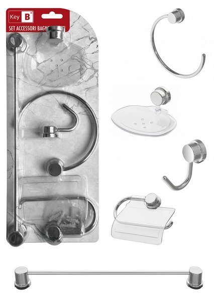 Set 5 accesorii baie Key B, metal cromat si ABS