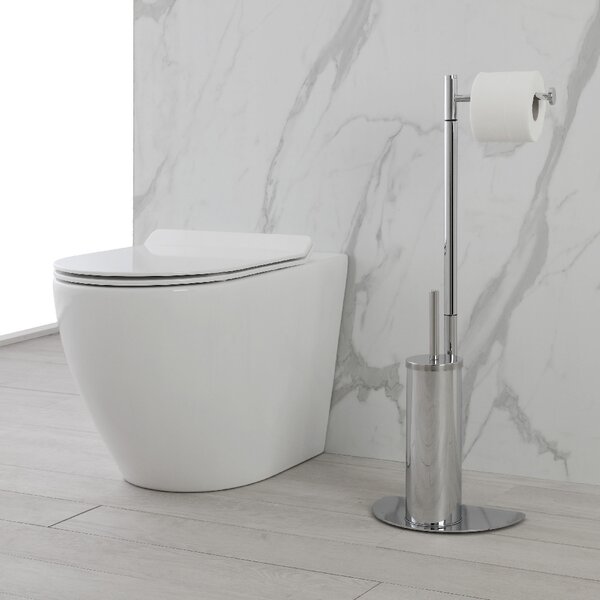 Suport vertical pentru hartie si perie wc, argintiu, h 76 cm