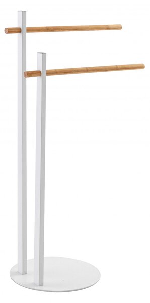 Suport prosoape, alb, din otel cromat si cu 2 brate din bambus, h 80.5cm