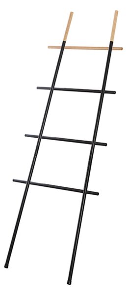 Suport vertical pentru prosoape tip scara, negru, otel si lemn, h 170 cm