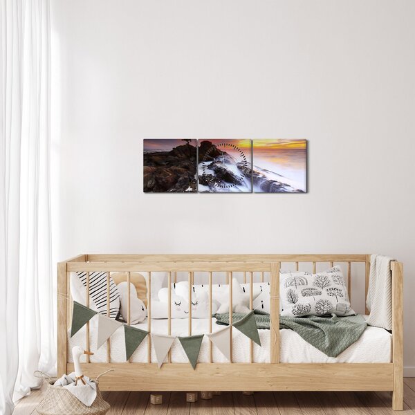 Tablou cu munți în ceață (cu ceas) (90x30 cm)