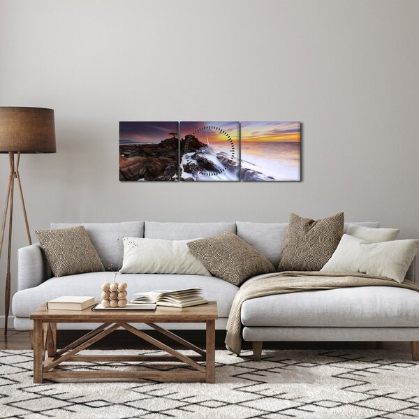 Tablou cu munți în ceață (cu ceas) (90x30 cm)