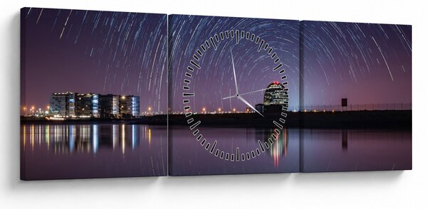 Tablou cu cerul nocturn și stele (cu ceas) (90x30 cm)