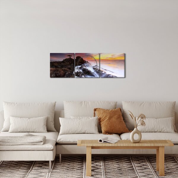 Tablou cu munți în ceață (cu ceas) (90x30 cm)
