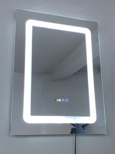 Oglinda baie cu LED, dezaburire, buton touch, ceas si termometru, 60x80 cm
