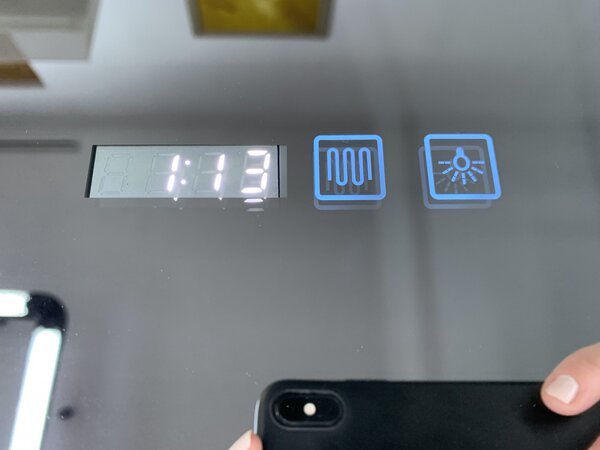 Oglinda baie cu LED, dezaburire, buton touch, ceas si termometru, 60x80 cm
