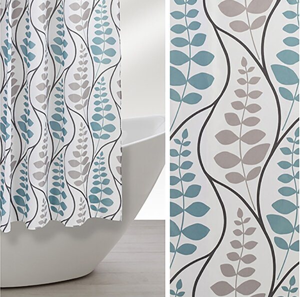 Perdea dus poliester, design cu plante (Dimensiuni perdea dus: 180x200 cm)
