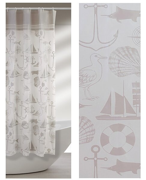 Perdea dus vinil cu modele marine (Dimensiuni perdea dus: 240x200 cm)