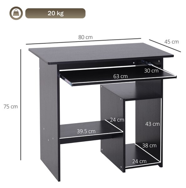 HOMCOM Birou pentru Calculator cu Raft pentru Unitate Centrală și Raft Detașabil pentru Tastatură, 80x45x75 cm, Negru | Aosom Romania