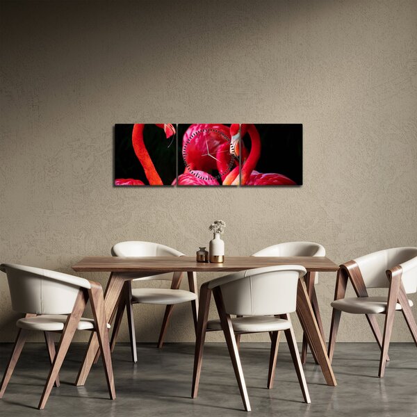 Tablou cu flamengo roșii (cu ceas) (90x30 cm)