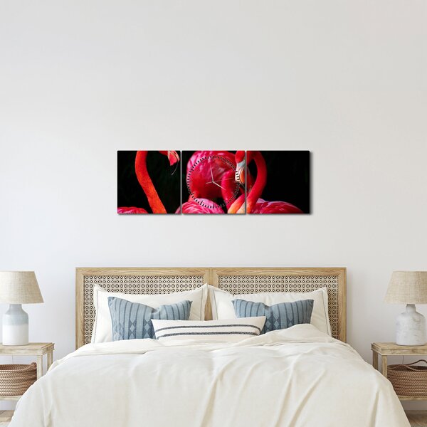 Tablou cu flamengo roșii (cu ceas) (90x30 cm)