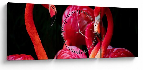 Tablou cu flamengo roșii (cu ceas) (90x30 cm)