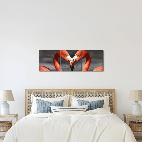 Tablou cu doi flamengo îndrăgostiți (cu ceas) (90x30 cm)