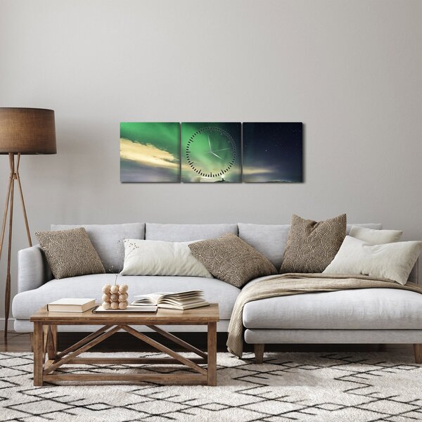 Tablou cu Aurora Borealis (cu ceas) (90x30 cm)