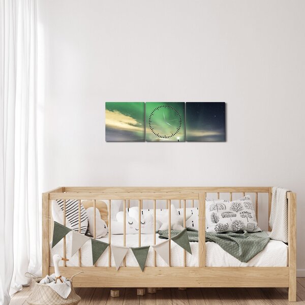 Tablou cu Aurora Borealis (cu ceas) (90x30 cm)