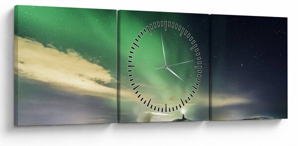 Tablou cu Aurora Borealis (cu ceas) (90x30 cm)
