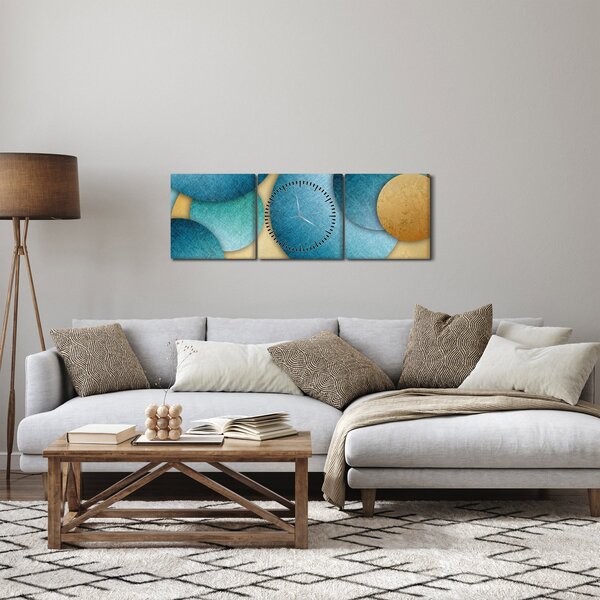 Tablou cu abstracție cercuri (cu ceas) (90x30 cm)