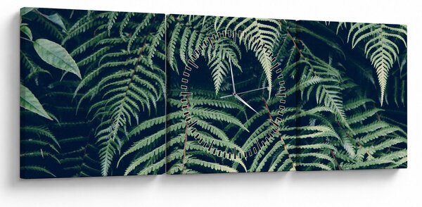 Tablou cu frunze de ferigă (cu ceas) (90x30 cm)