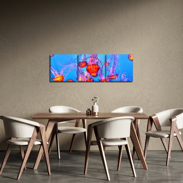 Tablou cu meduse în mare (cu ceas) (90x30 cm)