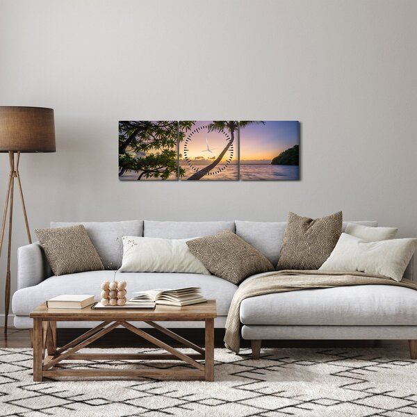 Tablou cu palmier pe plajă (cu ceas) (90x30 cm)