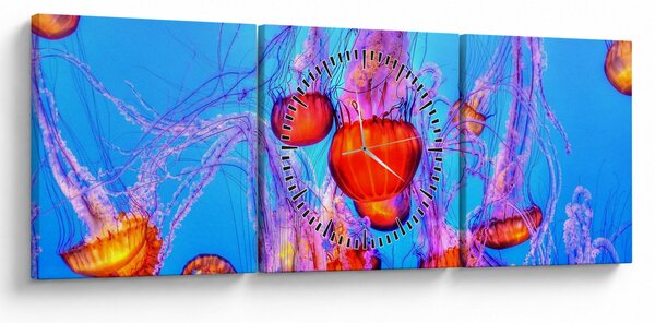 Tablou cu meduse în mare (cu ceas) (90x30 cm)