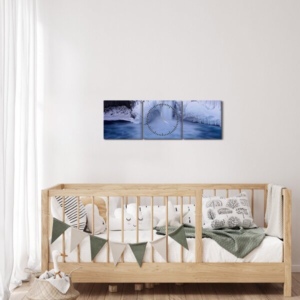 Tablou cu cascadele iarna (cu ceas) (90x30 cm)