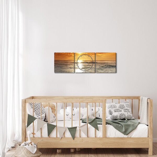 Tablou cu apus de soare din Corsica (cu ceas) (90x30 cm)